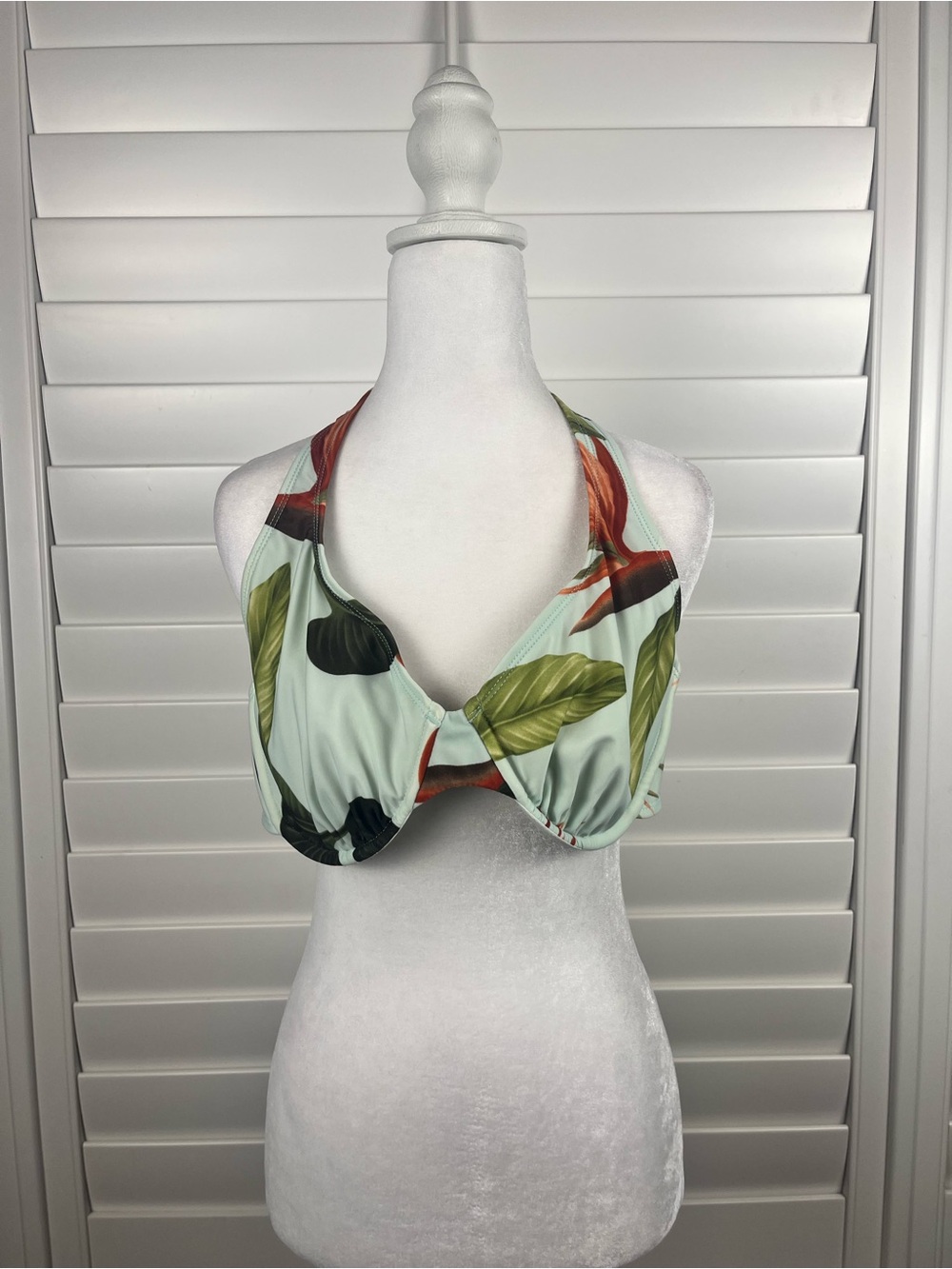 Tommy Bahama Green Leaf-Print Halter bikini size L top C cup + summer coquette - Picture 4 of 9